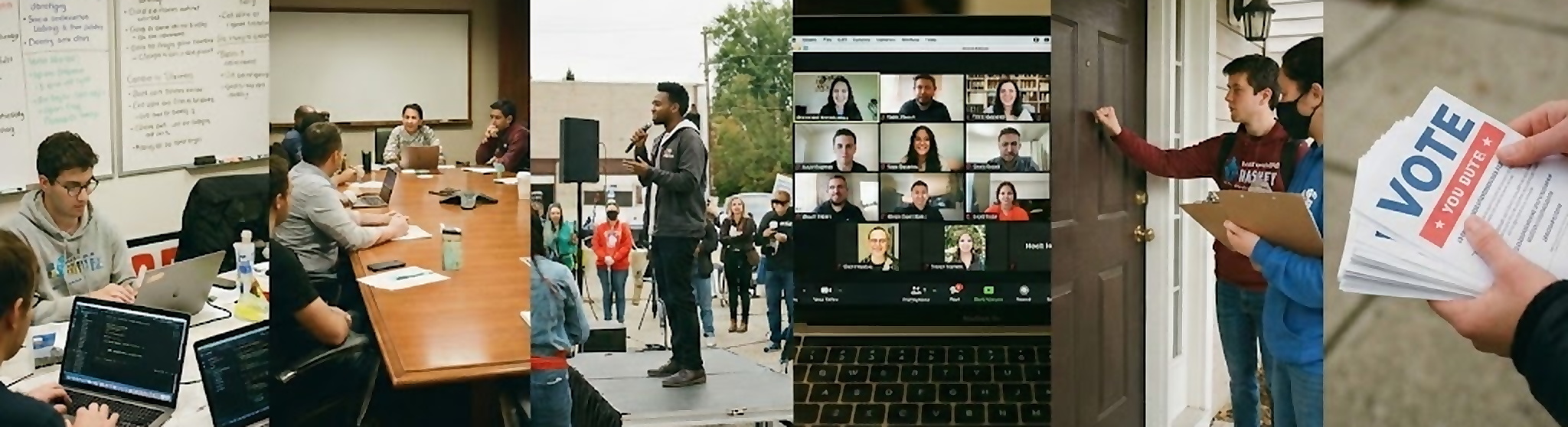 Organizing: meetings, rallies, virtual coordination, canvassing